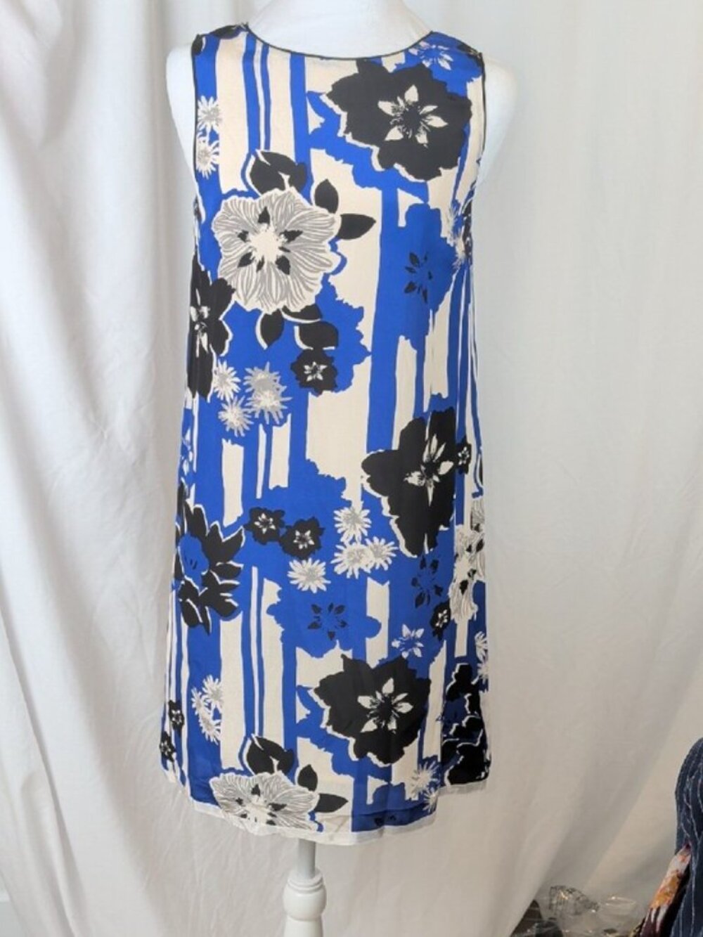 100% Silk Anthropologie Maeve Canna Blue Floral Shift Dress 0P